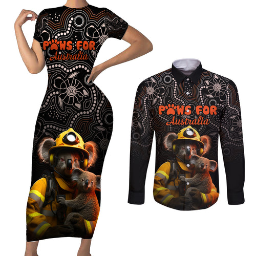 paws-for-australia-couples-matching-short-sleeve-bodycon-dress-and-long-sleeve-button-shirt-bushfire-awareness-indigenous-aboriginal