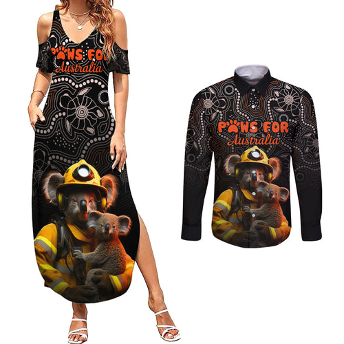 paws-for-australia-couples-matching-summer-maxi-dress-and-long-sleeve-button-shirt-bushfire-awareness-indigenous-aboriginal