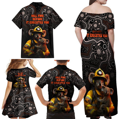paws-for-australia-family-matching-off-shoulder-maxi-dress-and-hawaiian-shirt-bushfire-awareness-indigenous-aboriginal