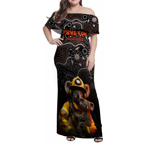 paws-for-australia-family-matching-off-shoulder-maxi-dress-and-hawaiian-shirt-bushfire-awareness-indigenous-aboriginal