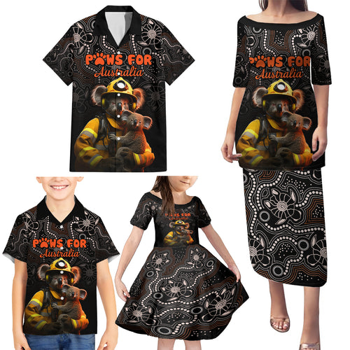 paws-for-australia-family-matching-puletasi-dress-and-hawaiian-shirt-bushfire-awareness-indigenous-aboriginal