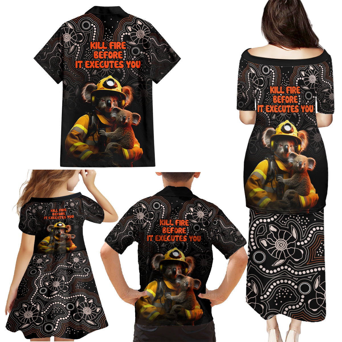 paws-for-australia-family-matching-puletasi-dress-and-hawaiian-shirt-bushfire-awareness-indigenous-aboriginal