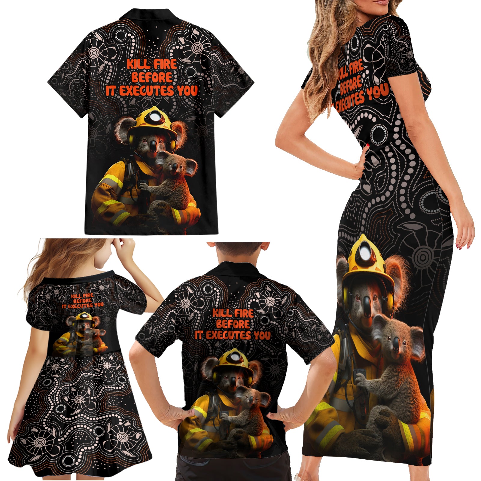 paws-for-australia-family-matching-short-sleeve-bodycon-dress-and-hawaiian-shirt-bushfire-awareness-indigenous-aboriginal