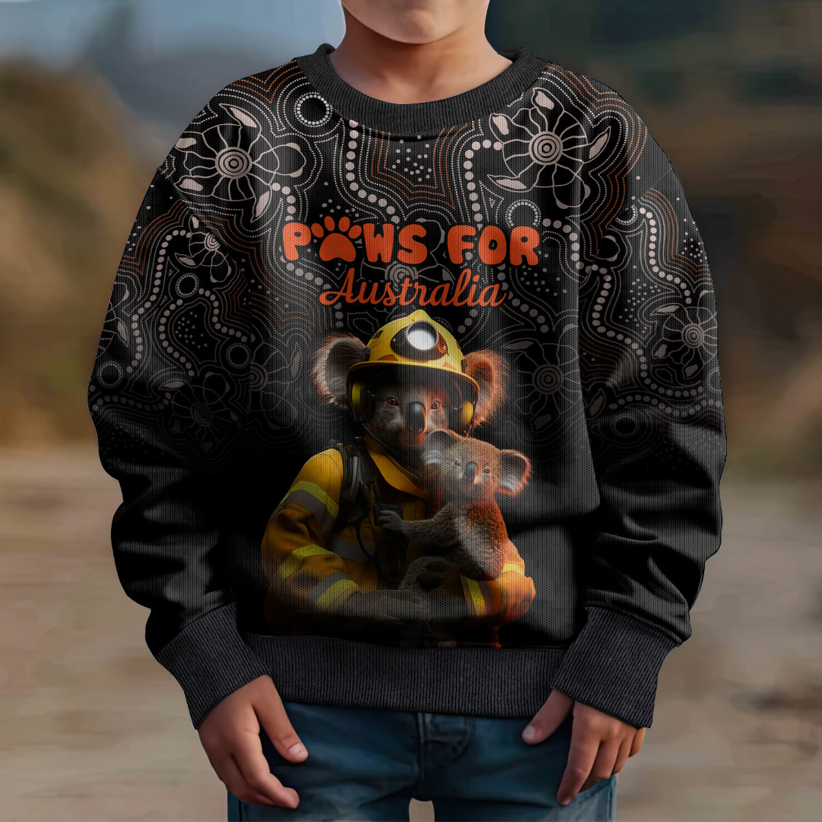 paws-for-australia-kid-ugly-christmas-sweater-bushfire-awareness-indigenous-aboriginal