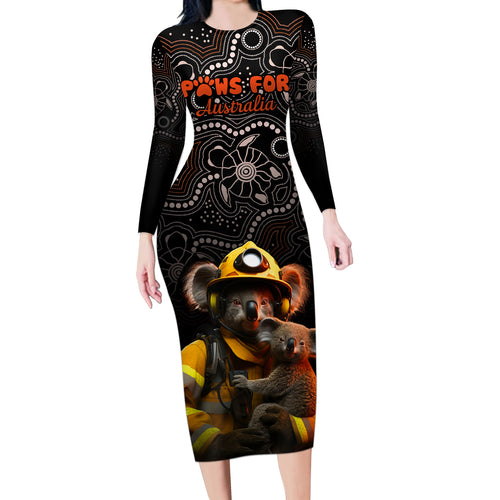 paws-for-australia-long-sleeve-bodycon-dress-bushfire-awareness-indigenous-aboriginal