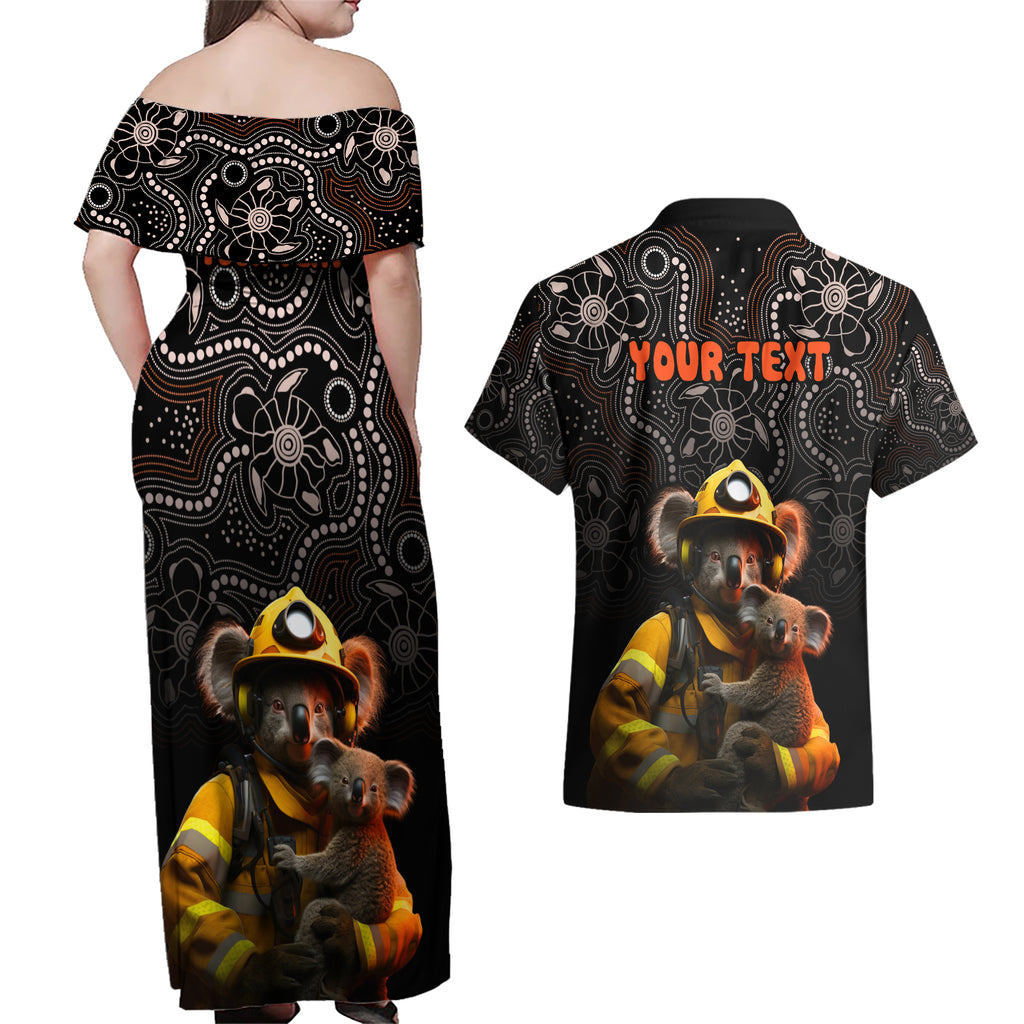 personalised-paws-for-australia-couples-matching-off-shoulder-maxi-dress-and-hawaiian-shirt-bushfire-awareness-indigenous-aboriginal
