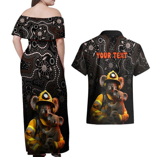 personalised-paws-for-australia-couples-matching-off-shoulder-maxi-dress-and-hawaiian-shirt-bushfire-awareness-indigenous-aboriginal