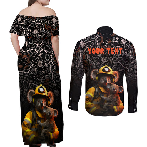 personalised-paws-for-australia-couples-matching-off-shoulder-maxi-dress-and-long-sleeve-button-shirt-bushfire-awareness-indigenous-aboriginal
