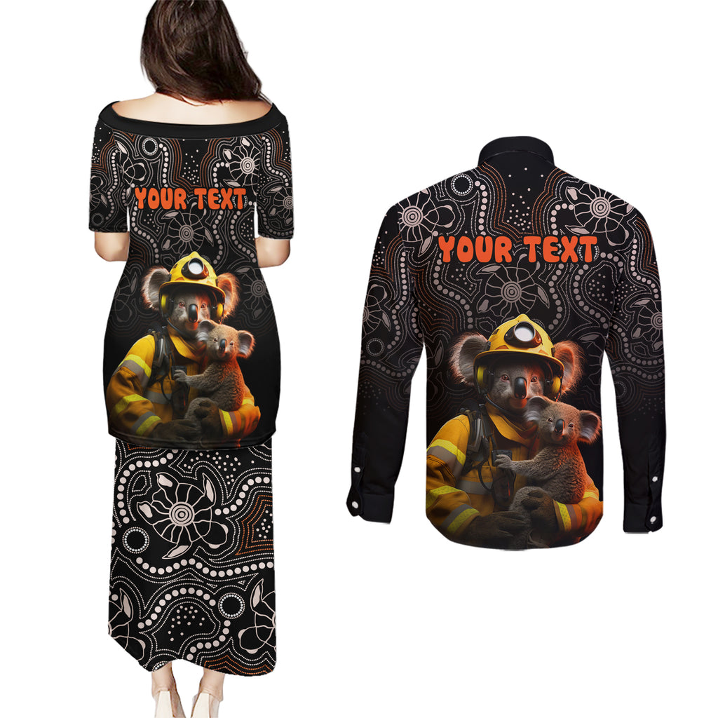 personalised-paws-for-australia-couples-matching-puletasi-dress-and-long-sleeve-button-shirt-bushfire-awareness-indigenous-aboriginal