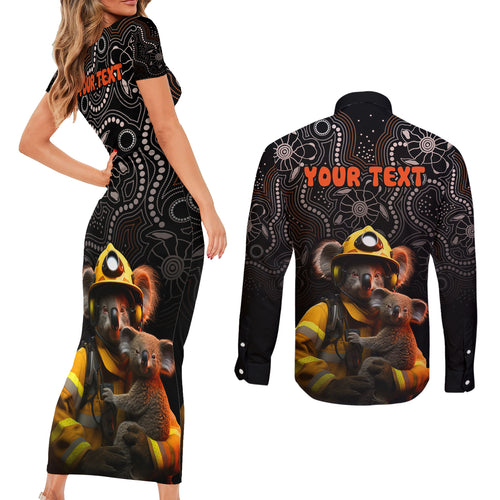 personalised-paws-for-australia-couples-matching-short-sleeve-bodycon-dress-and-long-sleeve-button-shirt-bushfire-awareness-indigenous-aboriginal
