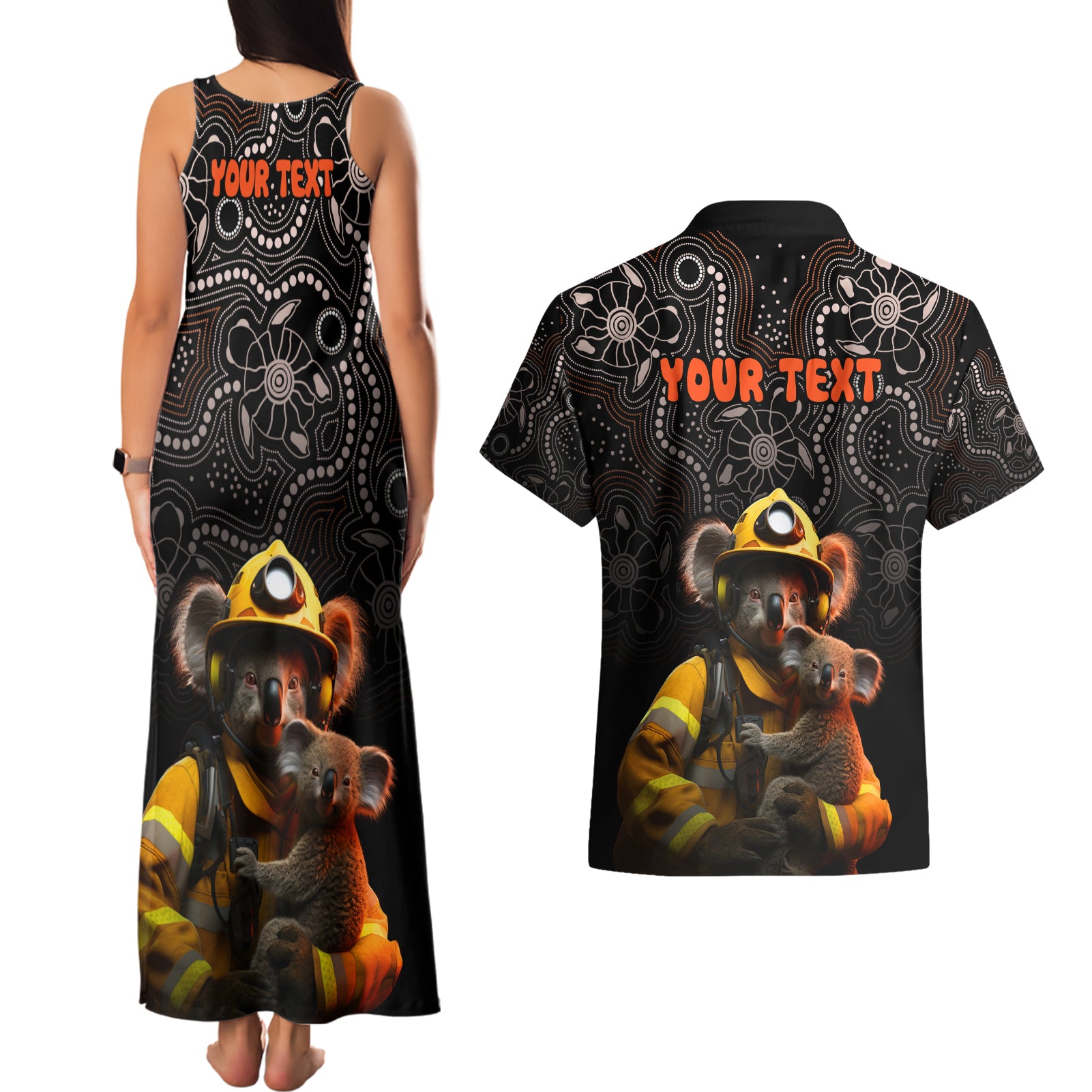 personalised-paws-for-australia-couples-matching-tank-maxi-dress-and-hawaiian-shirt-bushfire-awareness-indigenous-aboriginal