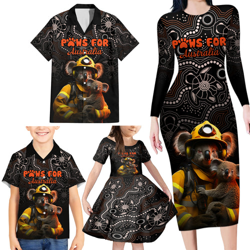 personalised-paws-for-australia-family-matching-long-sleeve-bodycon-dress-and-hawaiian-shirt-bushfire-awareness-indigenous-aboriginal