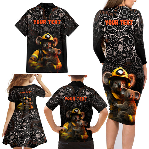 personalised-paws-for-australia-family-matching-long-sleeve-bodycon-dress-and-hawaiian-shirt-bushfire-awareness-indigenous-aboriginal