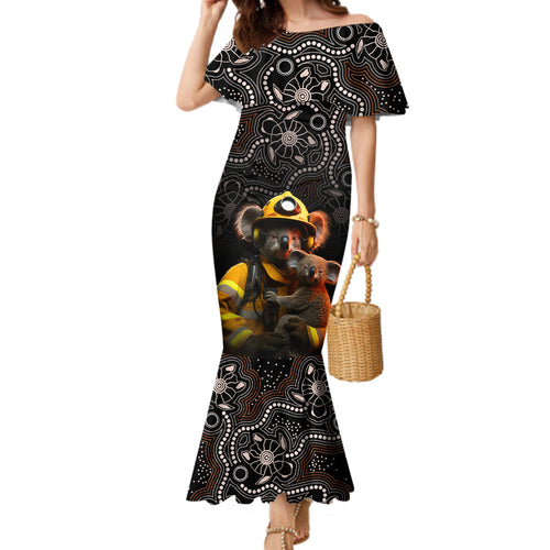 personalised-paws-for-australia-family-matching-mermaid-dress-and-hawaiian-shirt-bushfire-awareness-indigenous-aboriginal