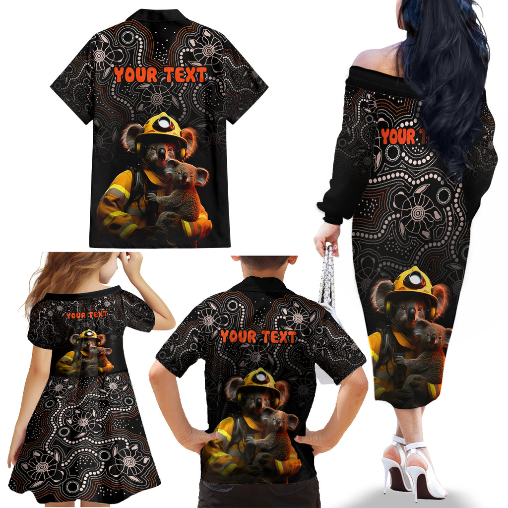 personalised-paws-for-australia-family-matching-off-shoulder-long-sleeve-dress-and-hawaiian-shirt-bushfire-awareness-indigenous-aboriginal