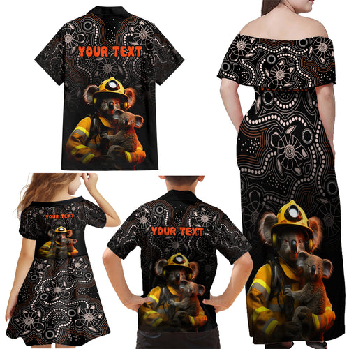 personalised-paws-for-australia-family-matching-off-shoulder-maxi-dress-and-hawaiian-shirt-bushfire-awareness-indigenous-aboriginal