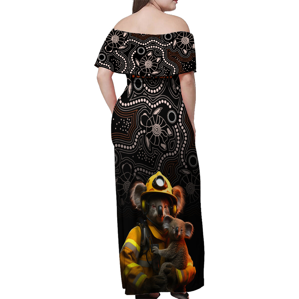 personalised-paws-for-australia-family-matching-off-shoulder-maxi-dress-and-hawaiian-shirt-bushfire-awareness-indigenous-aboriginal