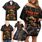 personalised-paws-for-australia-family-matching-off-shoulder-short-dress-and-hawaiian-shirt-bushfire-awareness-indigenous-aboriginal