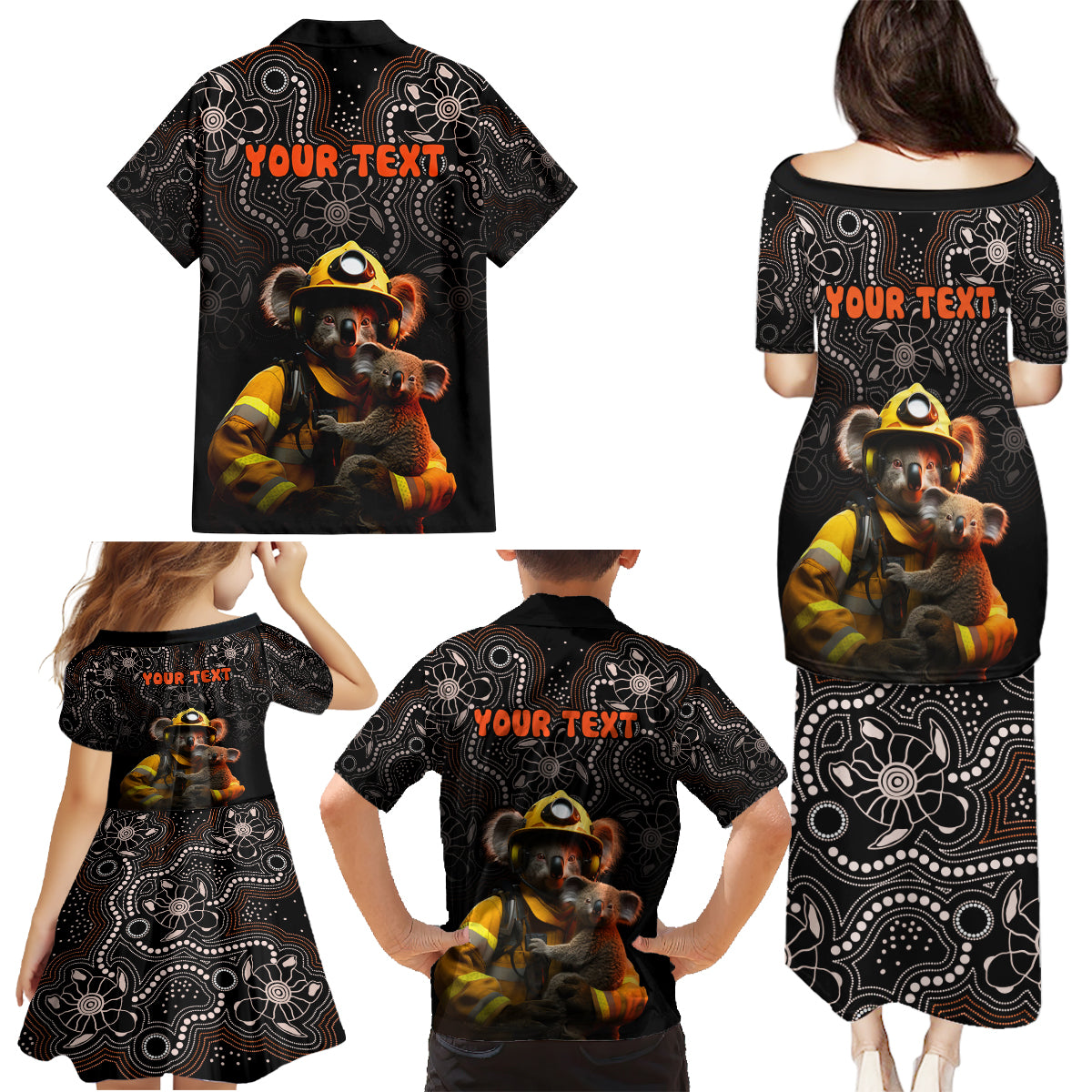 personalised-paws-for-australia-family-matching-puletasi-dress-and-hawaiian-shirt-bushfire-awareness-indigenous-aboriginal
