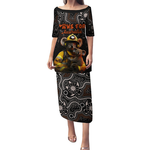personalised-paws-for-australia-family-matching-puletasi-dress-and-hawaiian-shirt-bushfire-awareness-indigenous-aboriginal