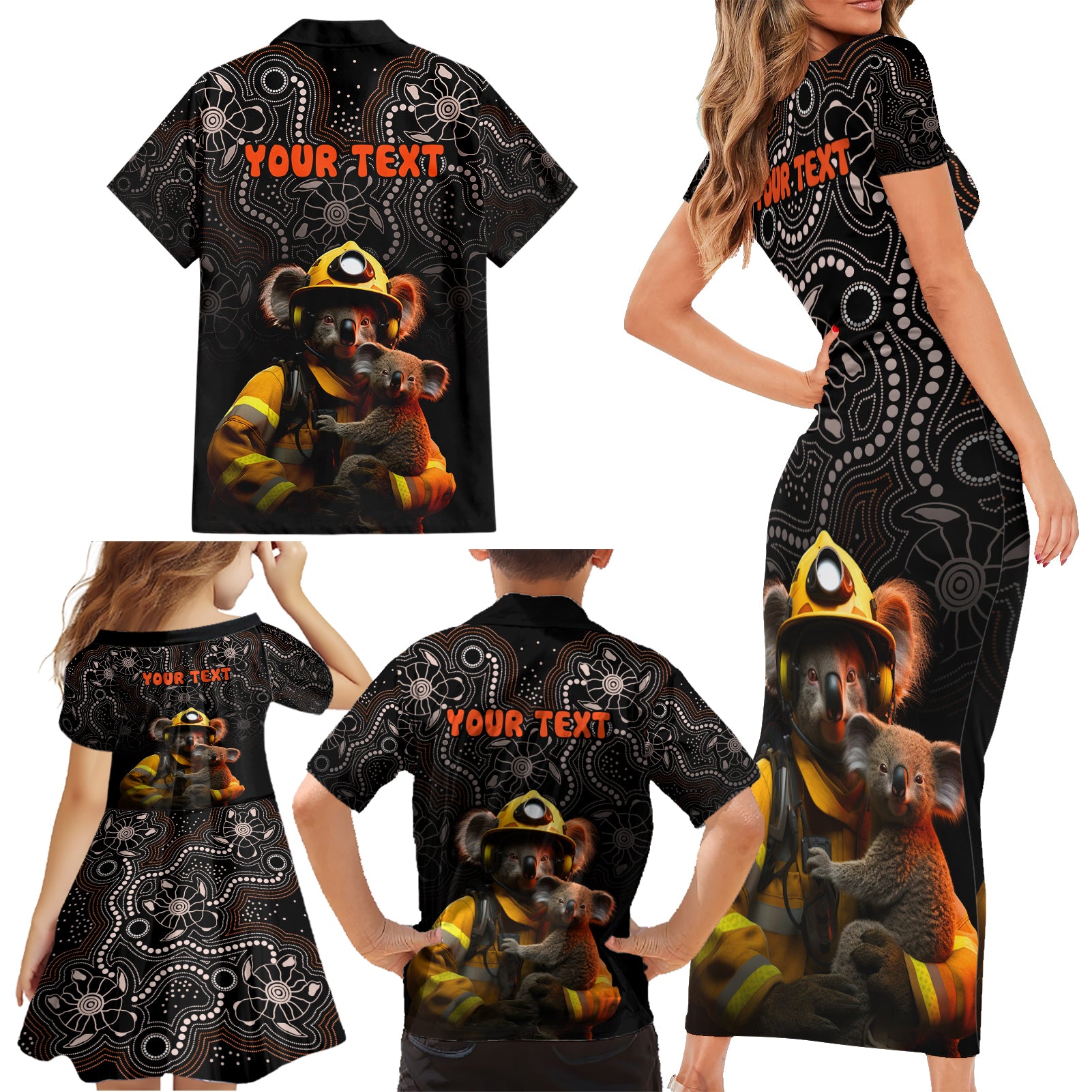 personalised-paws-for-australia-family-matching-short-sleeve-bodycon-dress-and-hawaiian-shirt-bushfire-awareness-indigenous-aboriginal