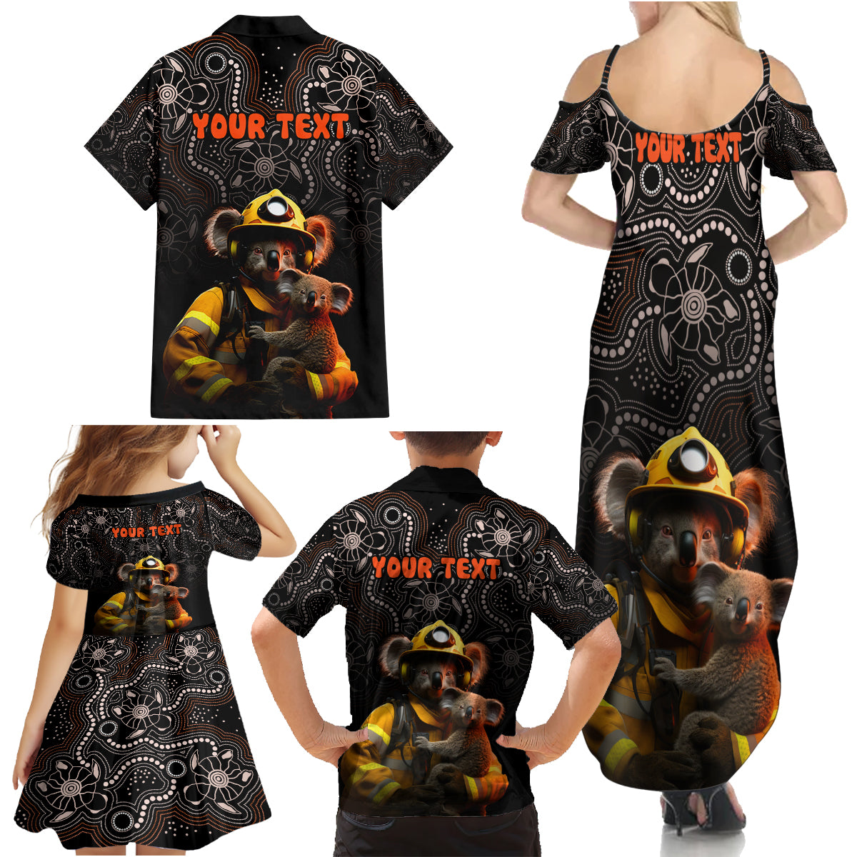 personalised-paws-for-australia-family-matching-summer-maxi-dress-and-hawaiian-shirt-bushfire-awareness-indigenous-aboriginal
