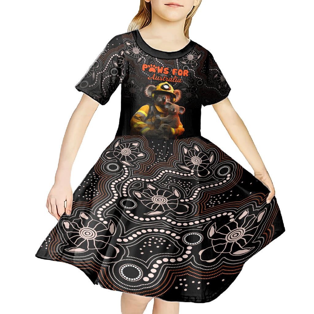 personalised-paws-for-australia-kid-short-sleeve-dress-bushfire-awareness-indigenous-aboriginal