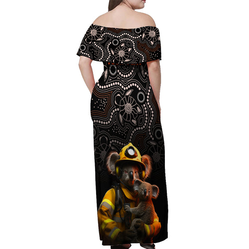 personalised-paws-for-australia-off-shoulder-maxi-dress-bushfire-awareness-indigenous-aboriginal