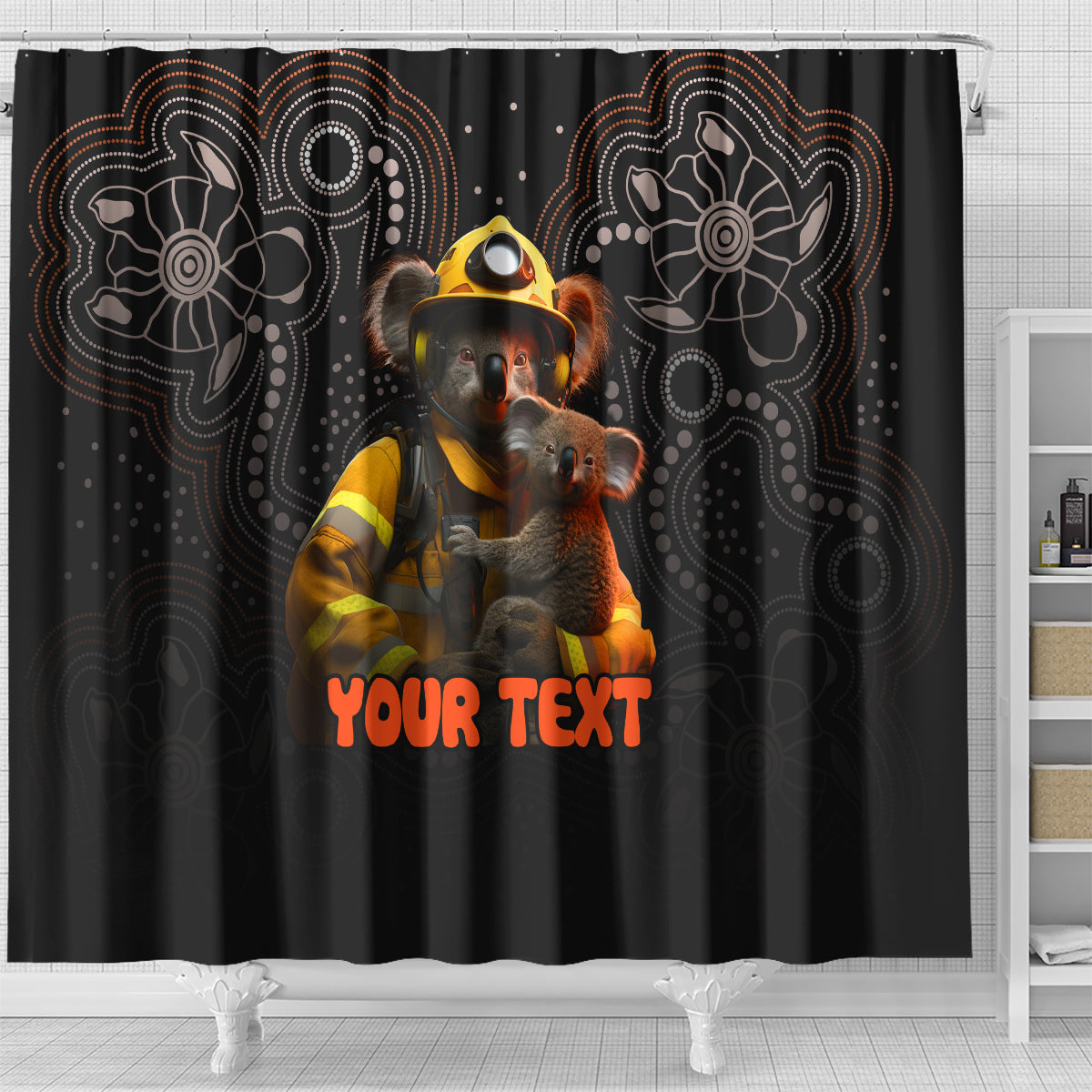 personalised-paws-for-australia-shower-curtain-bushfire-awareness-indigenous-aboriginal