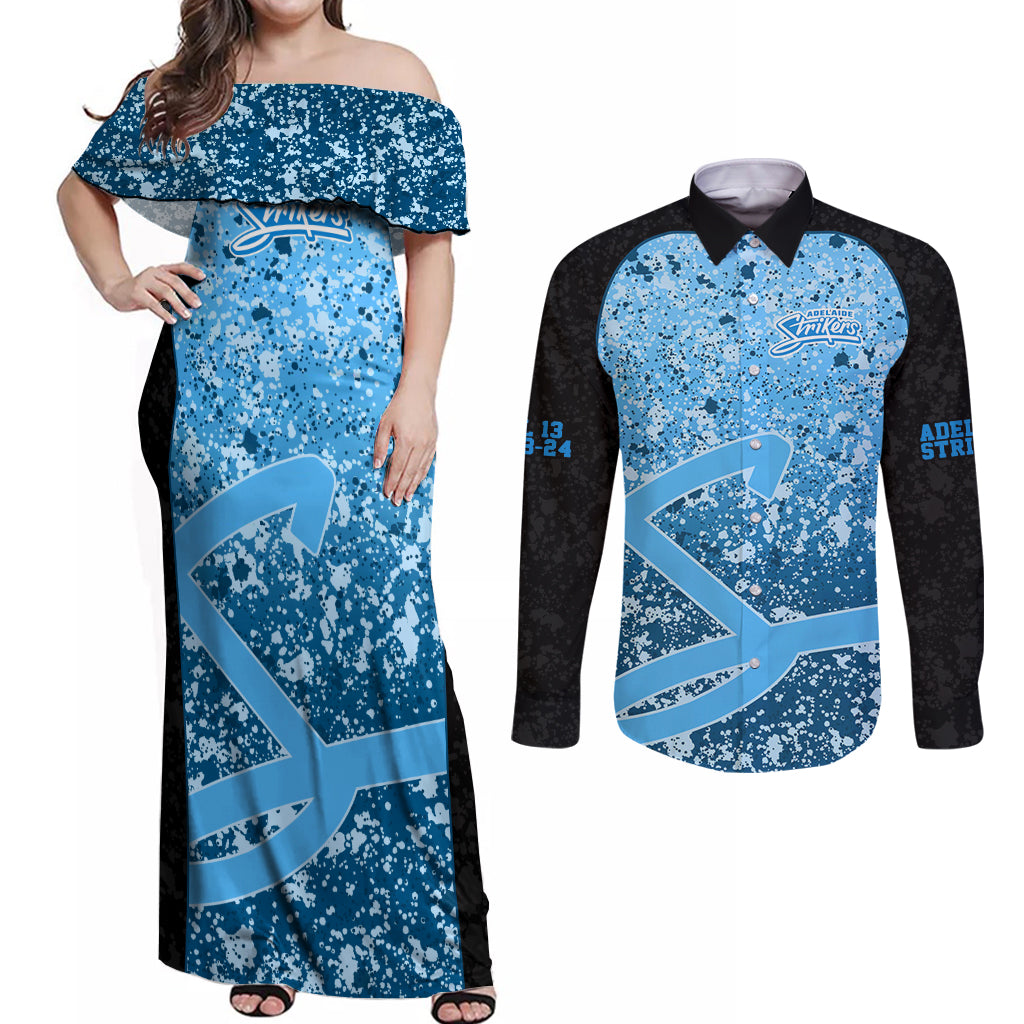 adelaide-strikers-custom-couples-matching-off-shoulder-maxi-dress-and-long-sleeve-button-shirt-bbl-cricket-team-2024