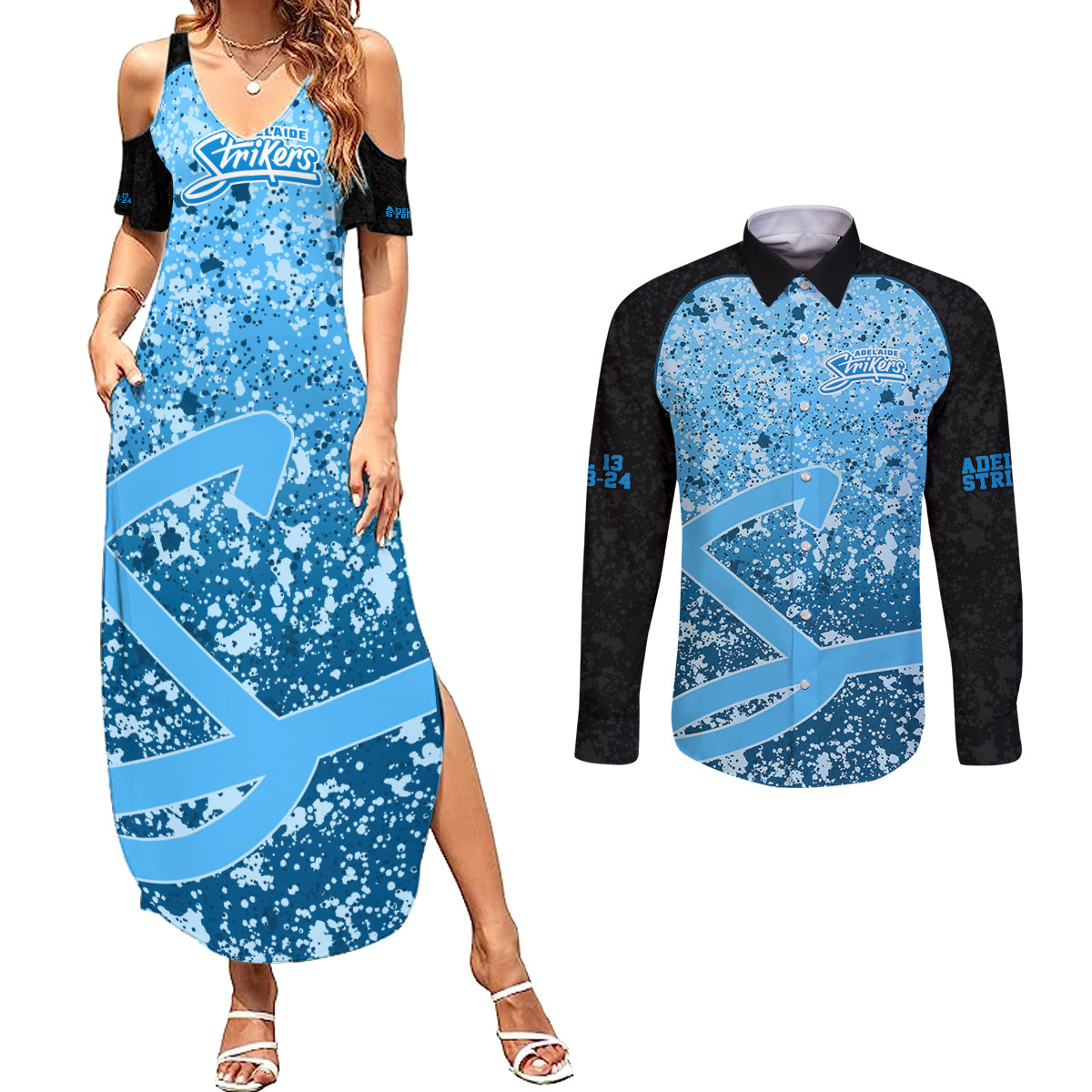 adelaide-strikers-custom-couples-matching-summer-maxi-dress-and-long-sleeve-button-shirt-bbl-cricket-team-2024