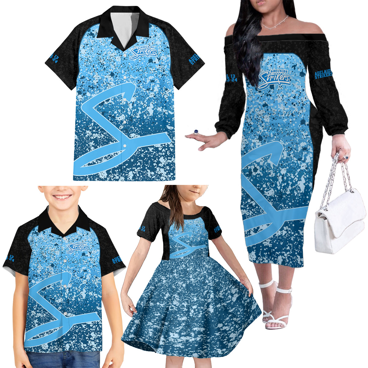 adelaide-strikers-custom-family-matching-off-shoulder-long-sleeve-dress-and-hawaiian-shirt-bbl-cricket-team-2024