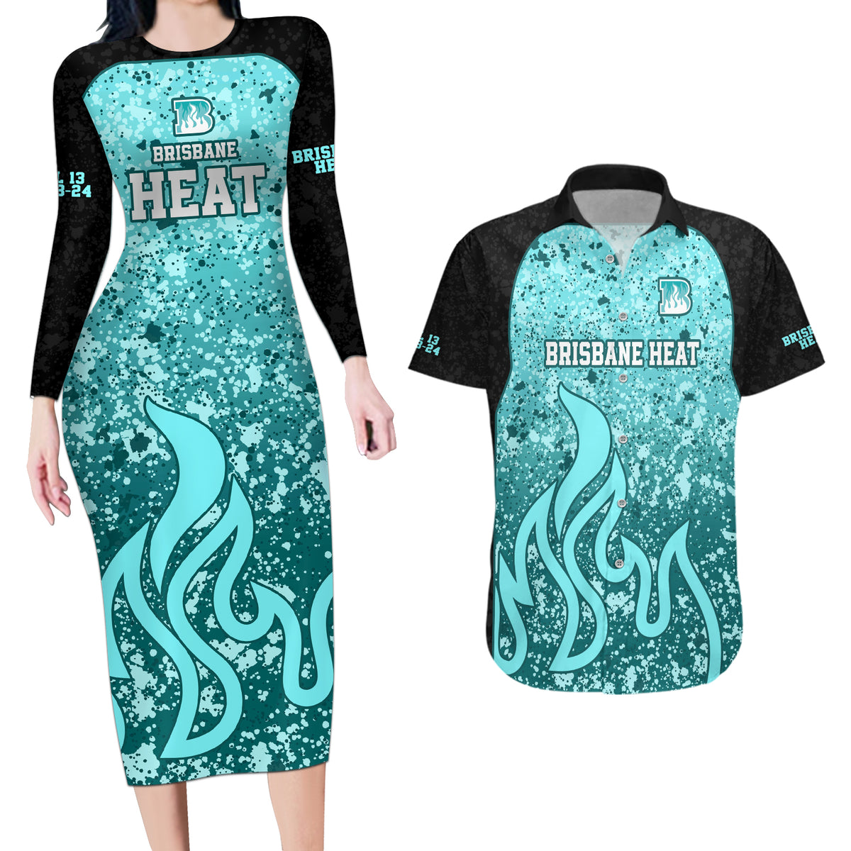 brisbane-heat-custom-couples-matching-long-sleeve-bodycon-dress-and-hawaiian-shirt-bbl-cricket-team-2024
