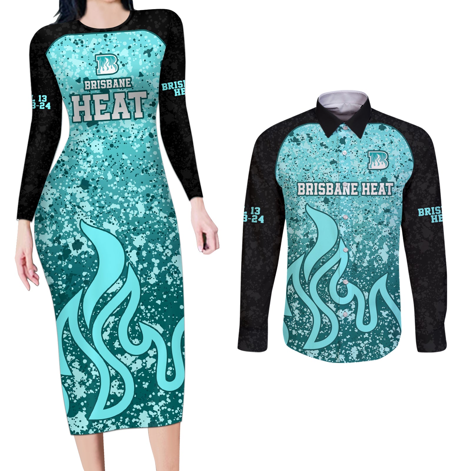 brisbane-heat-custom-couples-matching-long-sleeve-bodycon-dress-and-long-sleeve-button-shirt-bbl-cricket-team-2024