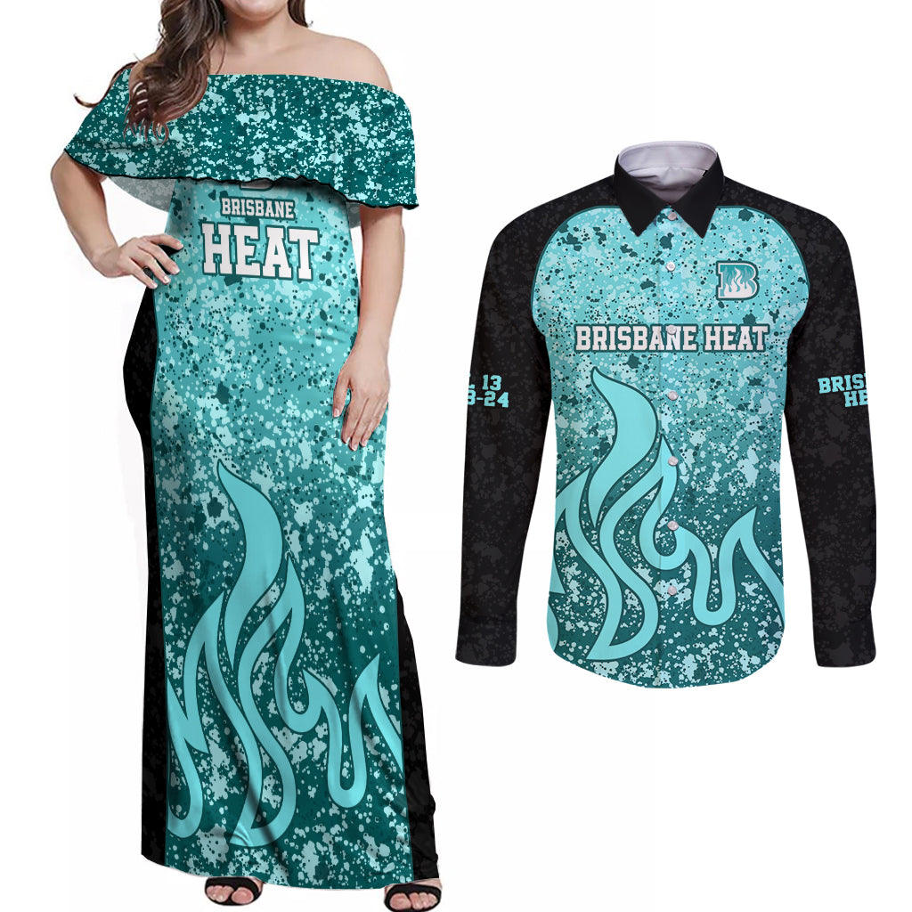 brisbane-heat-custom-couples-matching-off-shoulder-maxi-dress-and-long-sleeve-button-shirt-bbl-cricket-team-2024