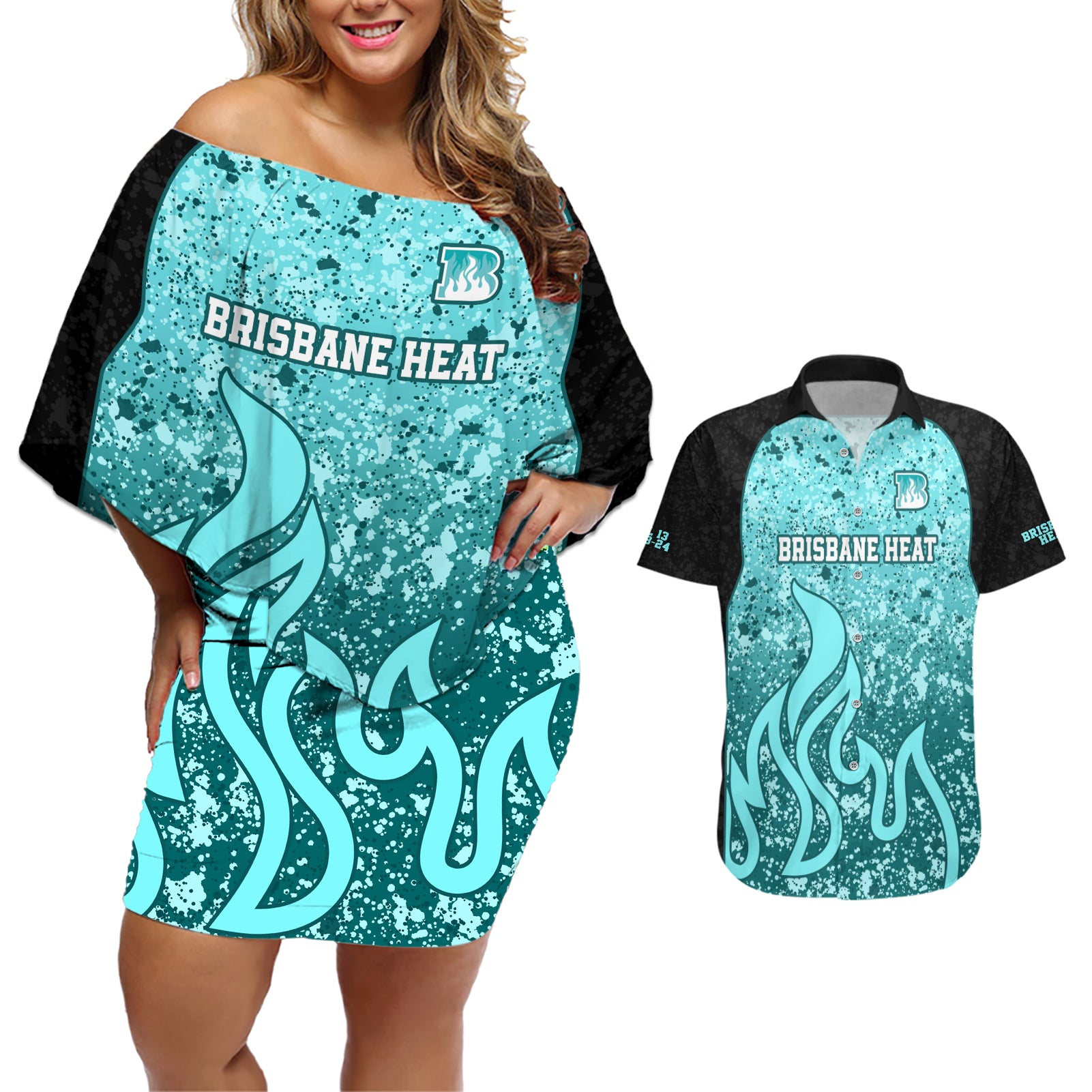 brisbane-heat-custom-couples-matching-off-shoulder-short-dress-and-hawaiian-shirt-bbl-cricket-team-2024