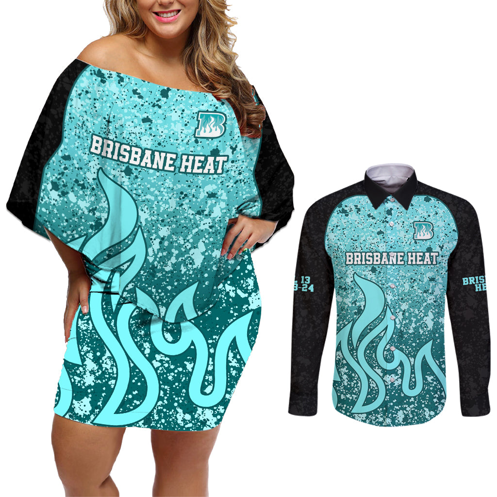 brisbane-heat-custom-couples-matching-off-shoulder-short-dress-and-long-sleeve-button-shirt-bbl-cricket-team-2024