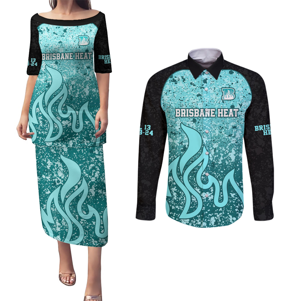 brisbane-heat-custom-couples-matching-puletasi-dress-and-long-sleeve-button-shirt-bbl-cricket-team-2024