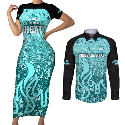brisbane-heat-custom-couples-matching-short-sleeve-bodycon-dress-and-long-sleeve-button-shirt-bbl-cricket-team-2024