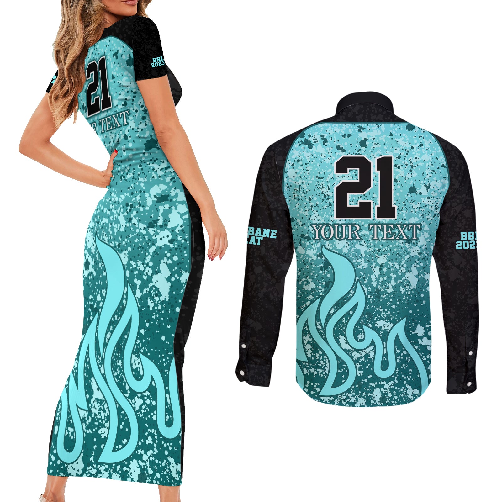 brisbane-heat-custom-couples-matching-short-sleeve-bodycon-dress-and-long-sleeve-button-shirt-bbl-cricket-team-2024
