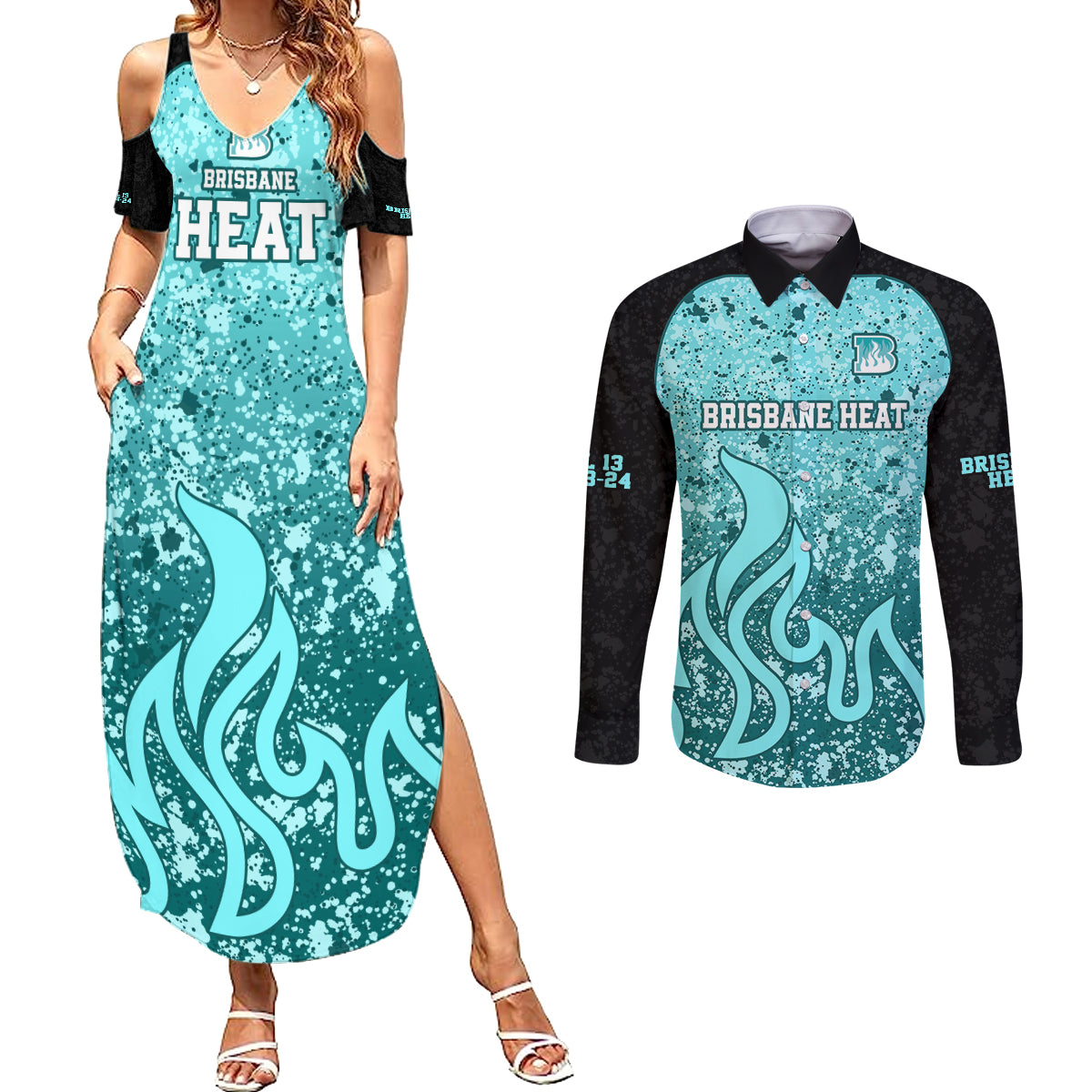 brisbane-heat-custom-couples-matching-summer-maxi-dress-and-long-sleeve-button-shirt-bbl-cricket-team-2024