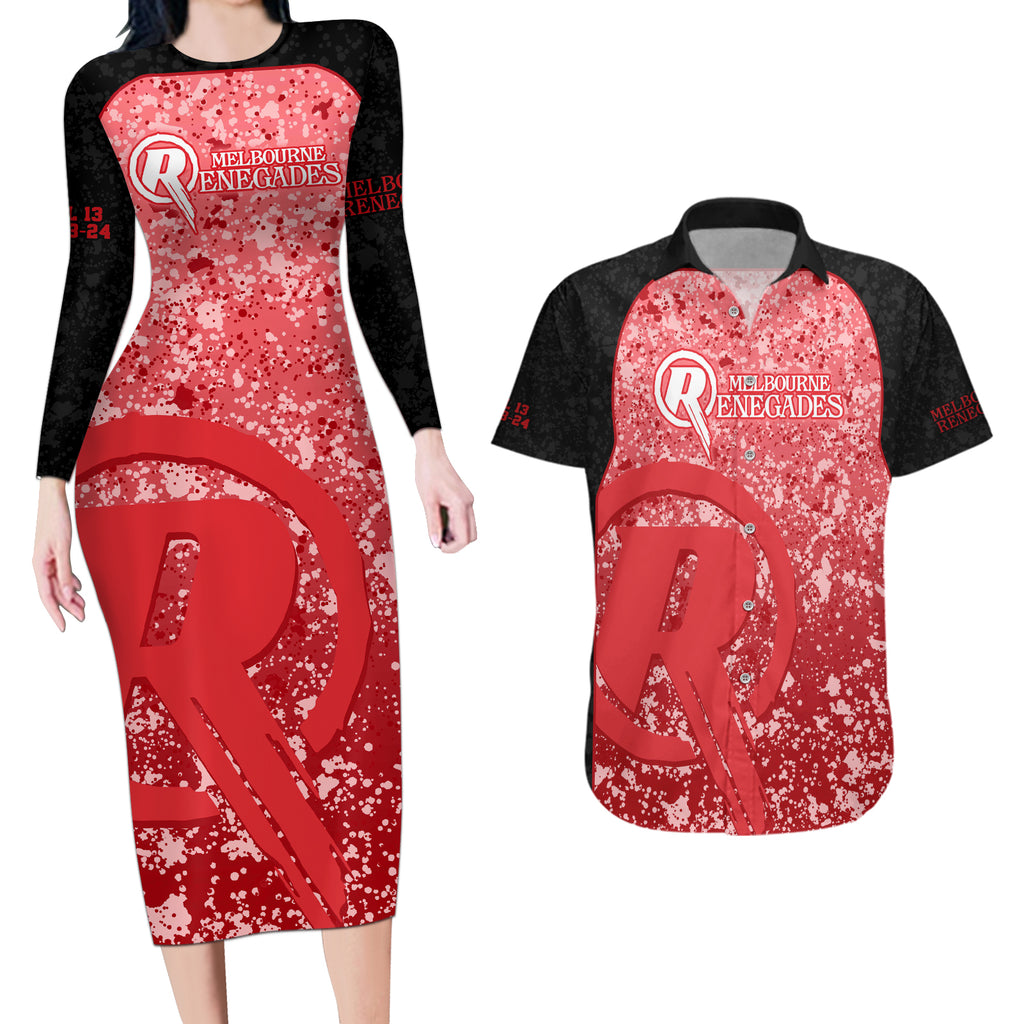 melbourne-renegades-custom-couples-matching-long-sleeve-bodycon-dress-and-hawaiian-shirt-bbl-cricket-team-2024