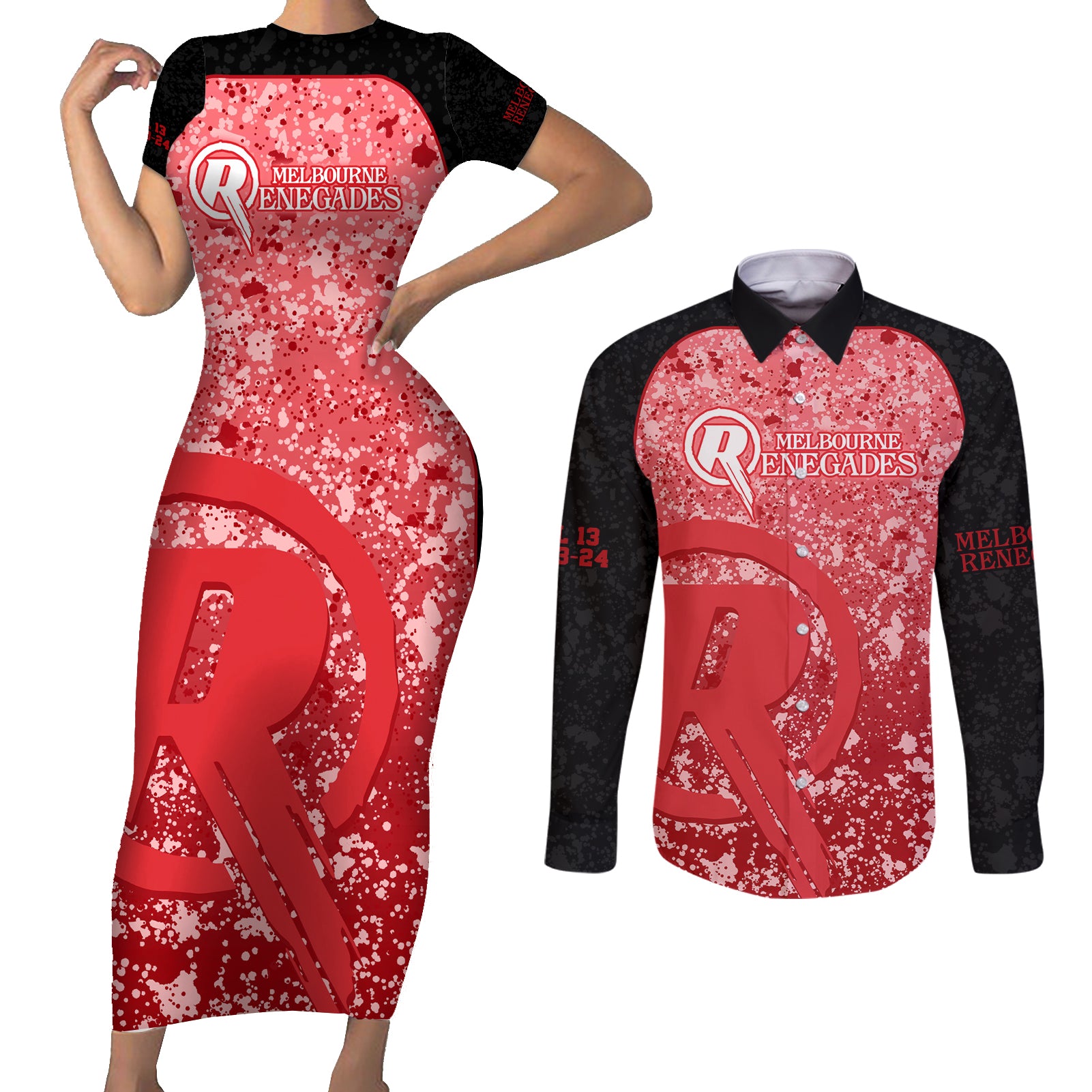 melbourne-renegades-custom-couples-matching-short-sleeve-bodycon-dress-and-long-sleeve-button-shirt-bbl-cricket-team-2024