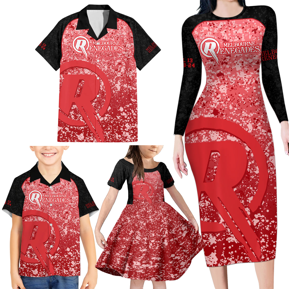 melbourne-renegades-custom-family-matching-long-sleeve-bodycon-dress-and-hawaiian-shirt-bbl-cricket-team-2024