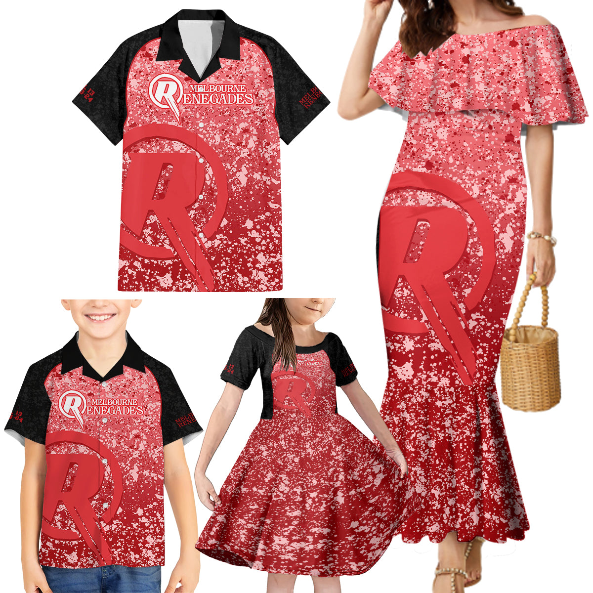 melbourne-renegades-custom-family-matching-mermaid-dress-and-hawaiian-shirt-bbl-cricket-team-2024