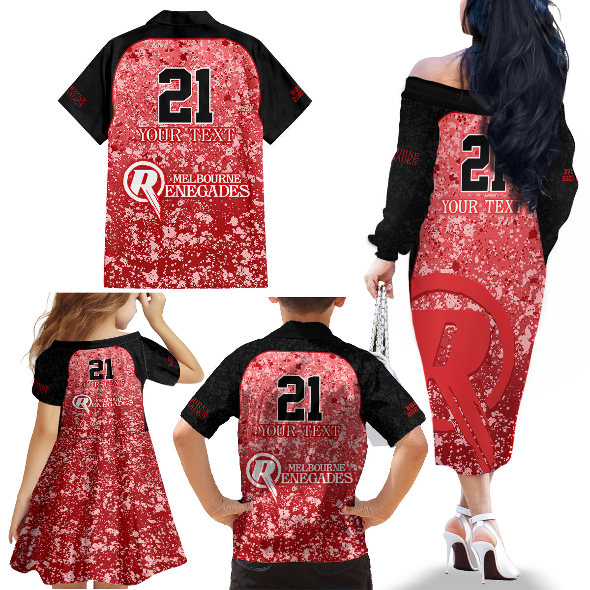 melbourne-renegades-custom-family-matching-off-shoulder-long-sleeve-dress-and-hawaiian-shirt-bbl-cricket-team-2024