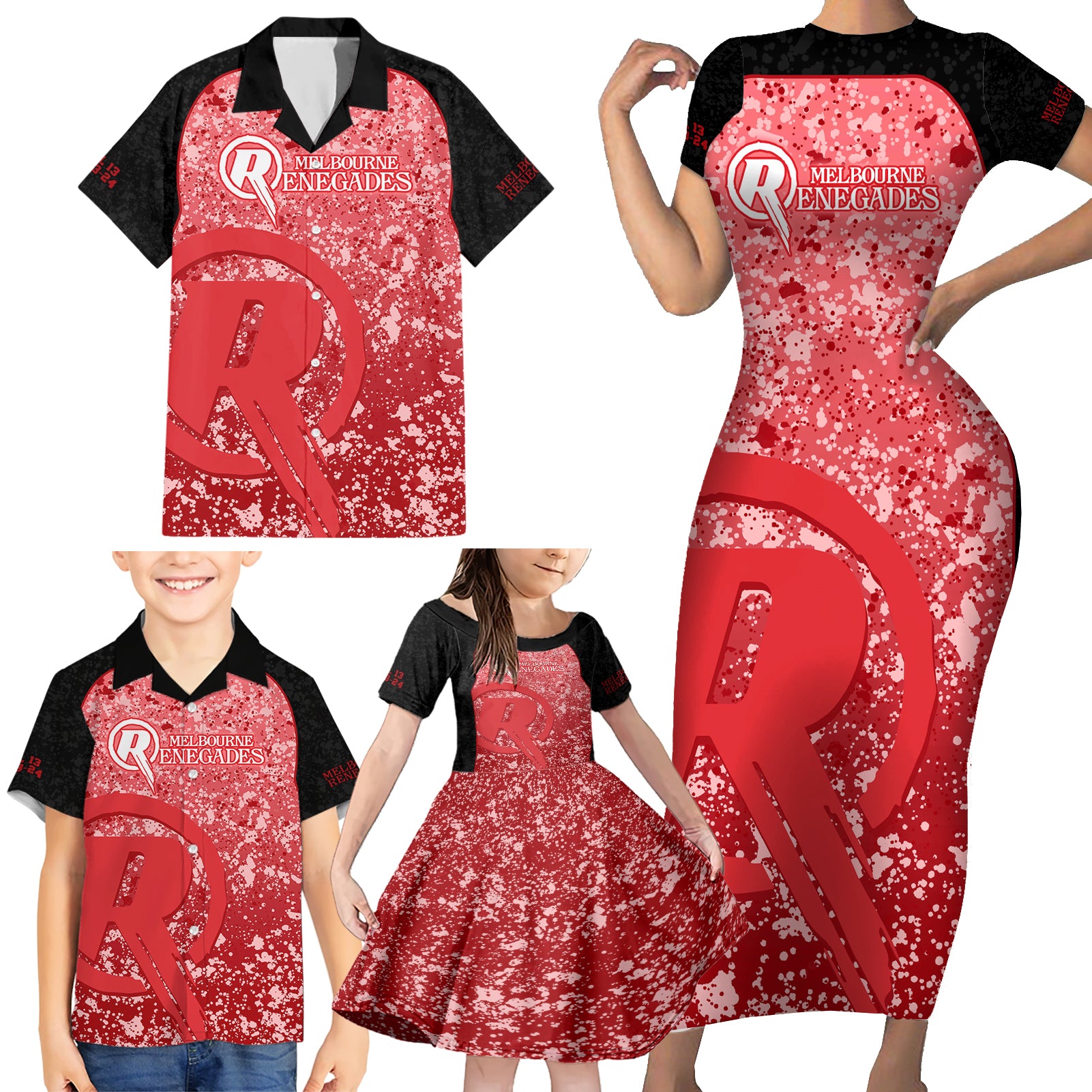 melbourne-renegades-custom-family-matching-short-sleeve-bodycon-dress-and-hawaiian-shirt-bbl-cricket-team-2024