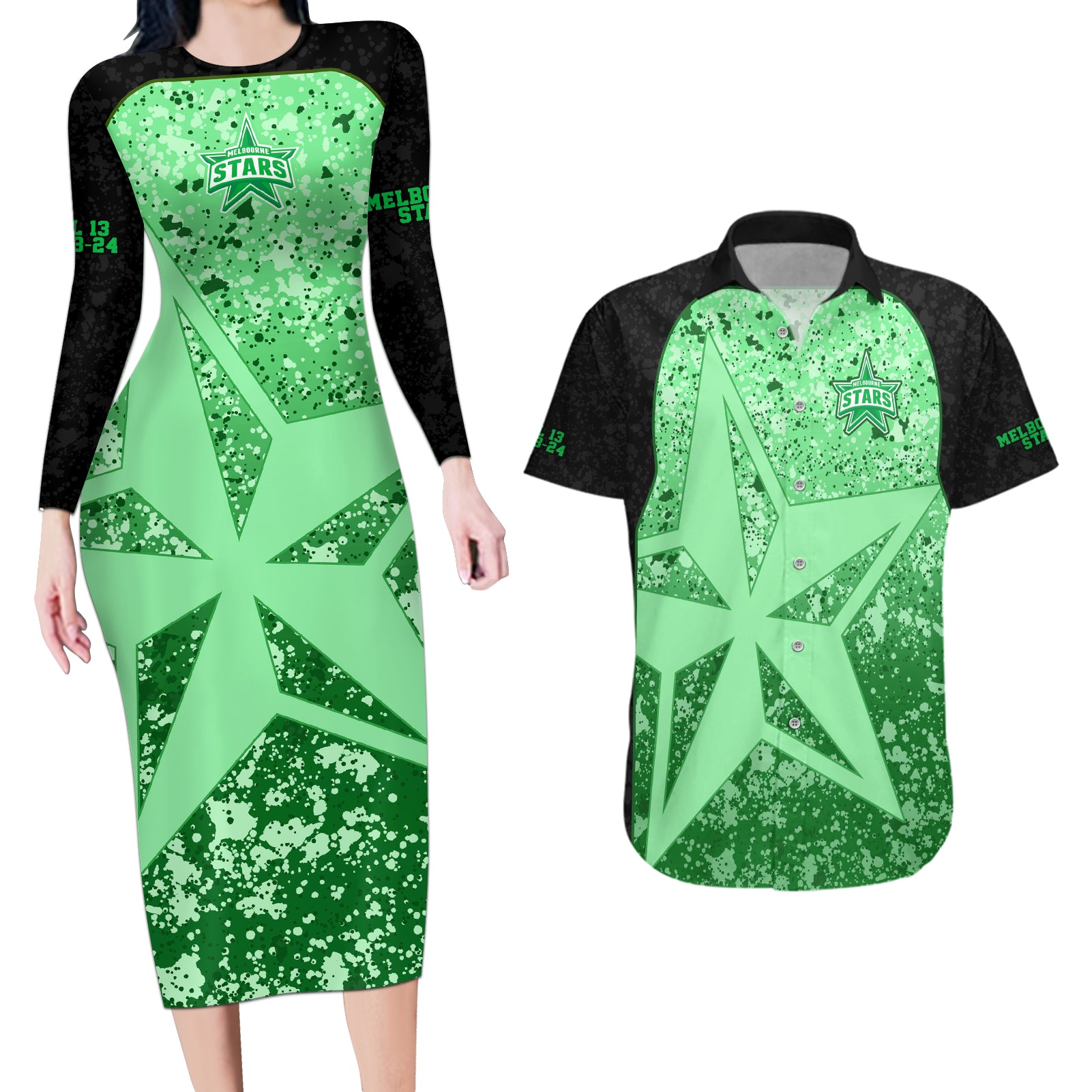 melbourne-stars-custom-couples-matching-long-sleeve-bodycon-dress-and-hawaiian-shirt-bbl-cricket-team-2024
