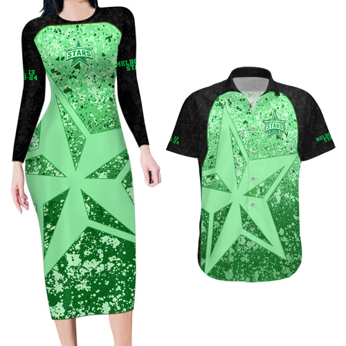melbourne-stars-custom-couples-matching-long-sleeve-bodycon-dress-and-hawaiian-shirt-bbl-cricket-team-2024