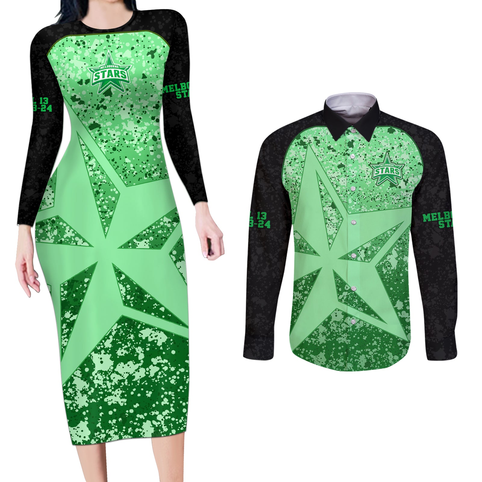 melbourne-stars-custom-couples-matching-long-sleeve-bodycon-dress-and-long-sleeve-button-shirt-bbl-cricket-team-2024